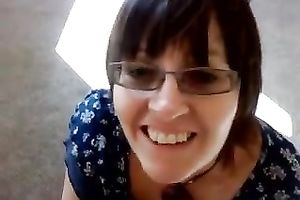 Amateur dark brown wearing glasses sucks a cock in POV video