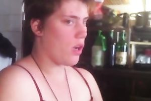 Nerdy manlike slut entertains herself by fingering her vagina