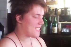 Nerdy manlike slut entertains herself by fingering her vagina