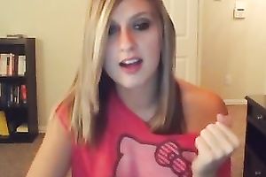 Very cute blond Married slut flashes her diminutive tits on livecam