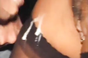 Me and my buddies jerk our cocks off and cum on a girl's wet crack