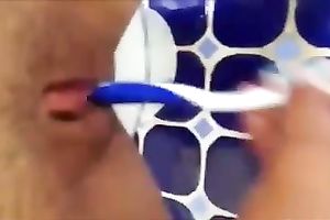 Using a toothbrush to masturbate on my self made sex tape