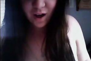 Young brunette hair PAWG chick shows off bare on web camera