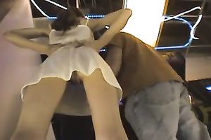 Spoiled whore in short white petticoat has no idea I am spying on her