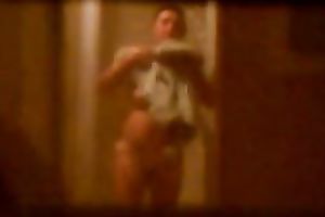 Caught my hot female guest with giant bazookas taking a shower