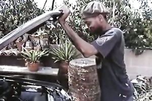 Retro blond flashes her tits and rubs a guy's rod in an office