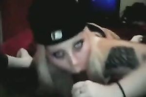 Tattooed blondie manages to milk my wang dry in her throat