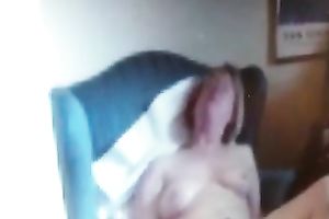 Old white blond wife pleasing herself in the bedroom