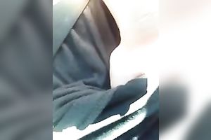 My cute golden-haired GF flashes her natural bazookas in a car