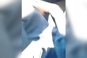 My cute golden-haired GF flashes her natural bazookas in a car