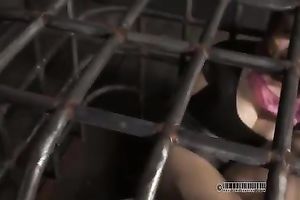 Sweet redhead hotwife bounded in cage is abased by her mistress