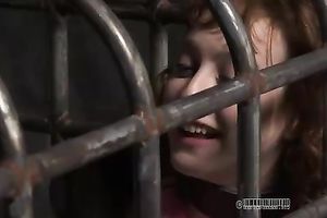 Sweet redhead hotwife bounded in cage is abased by her mistress