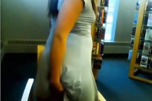 Hot GF flashing her tits and pussy in the library on web camera