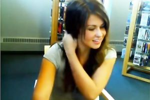 Hot GF flashing her tits and pussy in the library on web camera