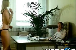 Stunning blond cheating wife in glasses acquires her bawdy cleft licked in office