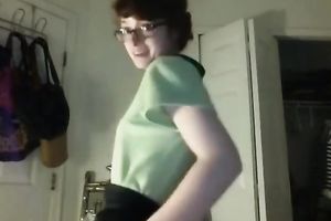 Webcam solo video with a nerdy non-professional playgirl stripping