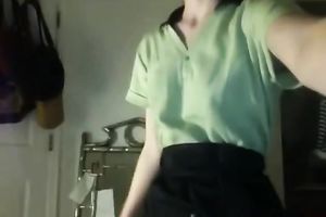 Webcam solo video with a nerdy non-professional playgirl stripping