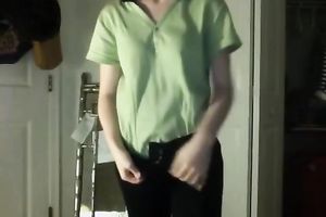 Webcam solo video with a nerdy non-professional playgirl stripping