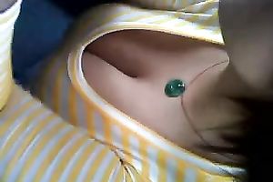 Just a cute brunette hair playgirl with astounding cleavage on my voyeur vid