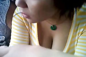 Just a cute brunette hair playgirl with astounding cleavage on my voyeur vid