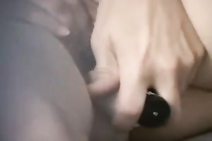 I caught my dirty slut wife drilling her smooth cunt with a fake penis