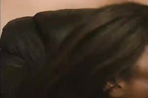 Two white guys will team fuck this voracious dark honey on the daybed