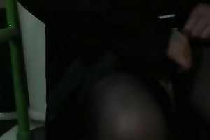 My paramour wearing stockings flashes her slit in a bus