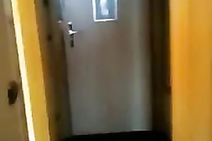 She washed off sticky white cumload on her face in the washroom