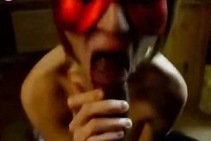 Masked Babe Voraciously Devours His Huge Black Cock With Lust