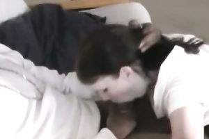 A Big Black Cock Stretches This Pale Brunette’s Mouth Wide Open