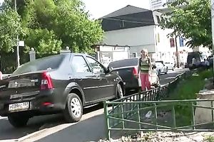 Sweetheart in pink panties stood in public and made herself wet