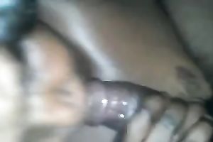 Fat swarthy trollop is engulfing on my large dark dong with excitement