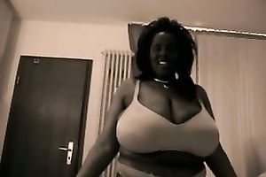 Huge-breasted ebon mamma enjoys playing with my pecker in POV video