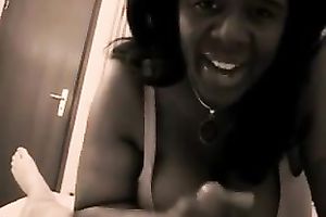 Huge-breasted ebon mamma enjoys playing with my pecker in POV video