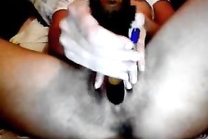 My white wife fingers her meaty muff and rubs it with a hairbrush