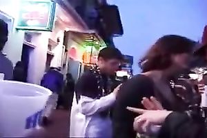 Nasty golden-haired flashes her wobblers and panties in a crowded street