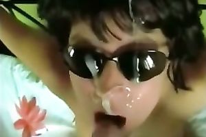 My brunette hair horny white wife acquires a facial ejaculation and eats the ball batter