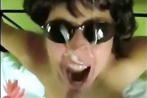 My brunette hair horny white wife acquires a facial ejaculation and eats the ball batter