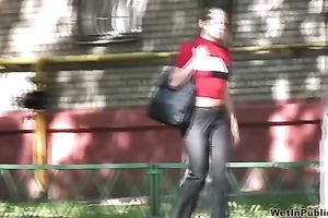 Pees fetish outdoor movie with long-haired dark brown Olga