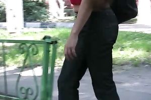 Pees fetish outdoor movie with long-haired dark brown Olga