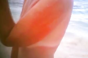 My milf slim wifey on the beach totally naked