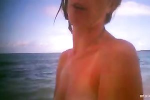 My milf slim wifey on the beach totally naked