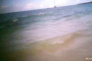 My milf slim wifey on the beach totally naked