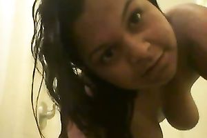 Delightful Mexican brown skin hottie in the shower room