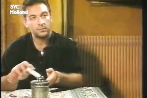 Sassy golden-haired in nylons receives her pussy licked on the table