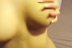 My paramour shows her astonishing bumpers to me and plays with my dark weenie