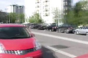Sexy dilettante brunette black cock sluts walks down the street and pees