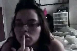 Chubby brunete nerdy chick shows her shapes on livecam