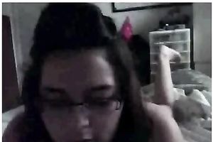 Chubby brunete nerdy chick shows her shapes on livecam