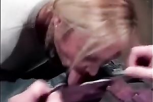 Mature golden-haired lets a nerd play with her slit after working on his cock